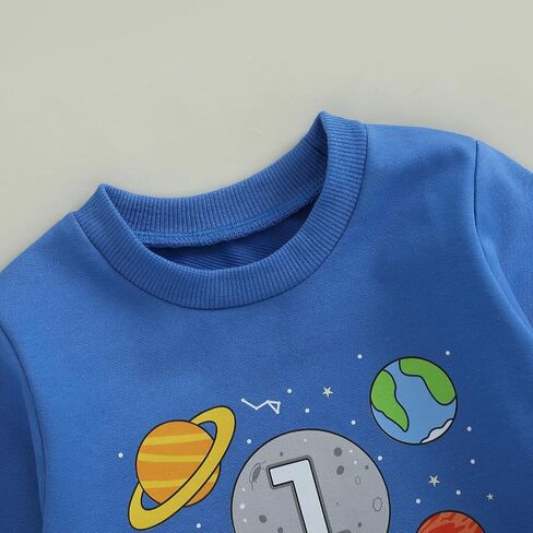 Baby Boys 1st Birthday Outfit Planet Astronaut Sweatshirt Jogger Pants One Year Old Boy Birthday Sweatsuit in Kuwait