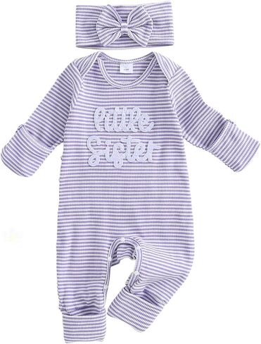 Hello Im New Here Newborn Baby Girl Coming Home Outfit Long Sleeve Romper Waffle Knit Jumpsuit Infant Clothes in Kuwait