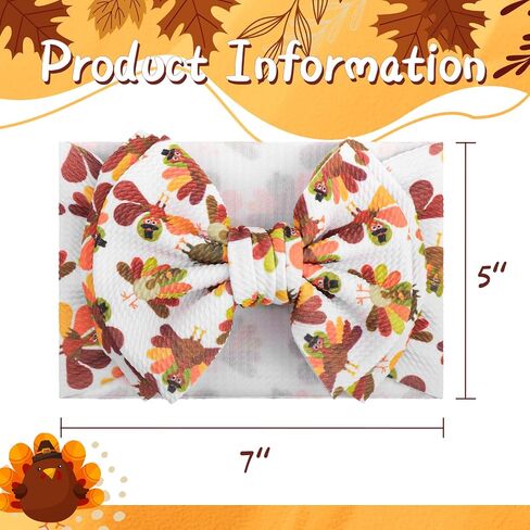 YanJie 7'' عيد الشكر عقال الطفل الأقواس للفتيات تركيا عصابات الرأس لحديثي الولادة الخريف الملحقات لطفلة عيد الشكر الزي طفل صغير القوس الشعر in Saudi Arabia