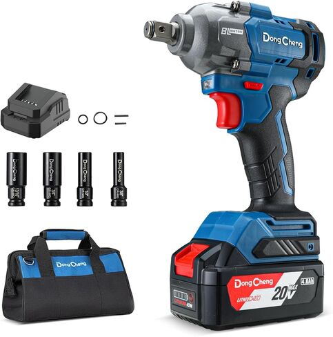 مفتاح ربط تأثير لاسلكي Dong Cheng 20V، أقصى عزم دوران 360 قدم رطل (488N.m)، 1/2 بوصة مع 3 أوضاع سرعة، 2400 دورة في الدقيقة مسدس تأثير بدون فرشاة (متجدد) in Kuwait