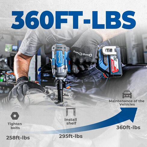 مفتاح ربط تأثير لاسلكي Dong Cheng 20V، أقصى عزم دوران 360 قدم رطل (488N.m)، 1/2 بوصة مع 3 أوضاع سرعة، 2400 دورة في الدقيقة مسدس تأثير بدون فرشاة (متجدد) in Kuwait