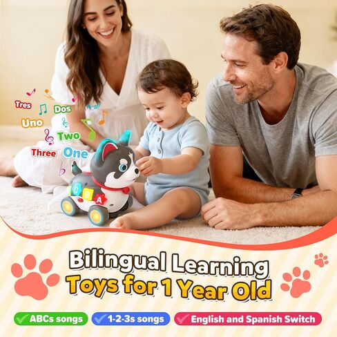 ألعاب أطفال لعمر 6-12-18 شهرًا، لعبة جرو موسيقية 3 في 1، ألعاب الزحف والمشي لهدايا الأولاد والبنات بعمر سنة واحدة، لعبة تعليمية ثنائية اللغة لعمر 7 8 9 10 أشهر in Kuwait