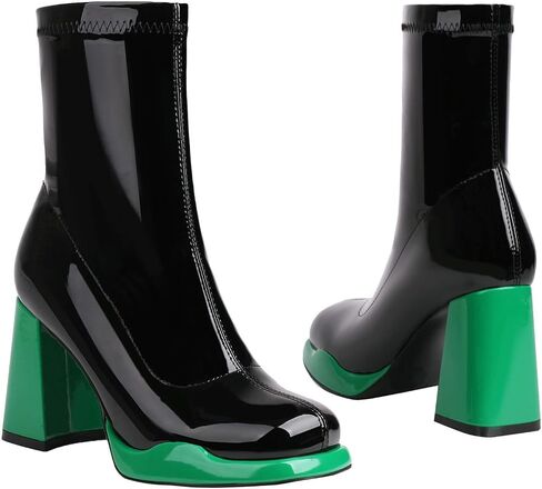 Mofirdast Gogo Boots منصة مكتنزة الكعب الكاحل للأحذية للنساء مربع إصبع القدم أحذية العجل مع السوستة الجانبية لرقص حفلات الحفلات in Kuwait