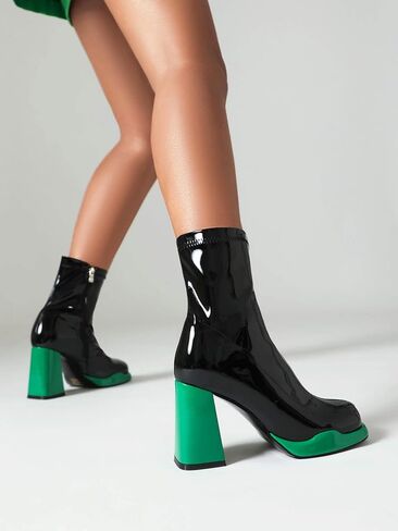 Mofirdast Gogo Boots منصة مكتنزة الكعب الكاحل للأحذية للنساء مربع إصبع القدم أحذية العجل مع السوستة الجانبية لرقص حفلات الحفلات in Kuwait