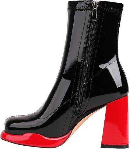 Mofirdast Gogo Boots منصة مكتنزة الكعب الكاحل للأحذية للنساء مربع إصبع القدم أحذية العجل مع السوستة الجانبية لرقص حفلات الحفلات in Saudi Arabia
