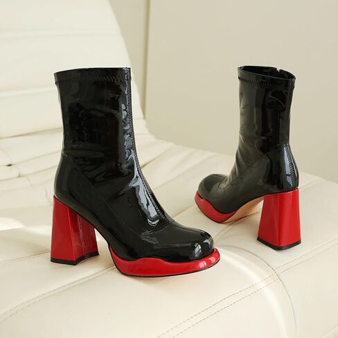 Mofirdast Gogo Boots منصة مكتنزة الكعب الكاحل للأحذية للنساء مربع إصبع القدم أحذية العجل مع السوستة الجانبية لرقص حفلات الحفلات in Saudi Arabia