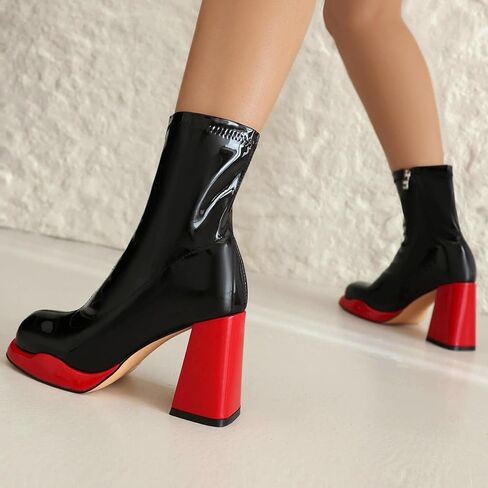Mofirdast Gogo Boots منصة مكتنزة الكعب الكاحل للأحذية للنساء مربع إصبع القدم أحذية العجل مع السوستة الجانبية لرقص حفلات الحفلات in Saudi Arabia