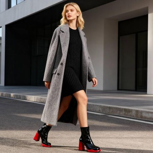 Mofirdast Gogo Boots منصة مكتنزة الكعب الكاحل للأحذية للنساء مربع إصبع القدم أحذية العجل مع السوستة الجانبية لرقص حفلات الحفلات in Saudi Arabia
