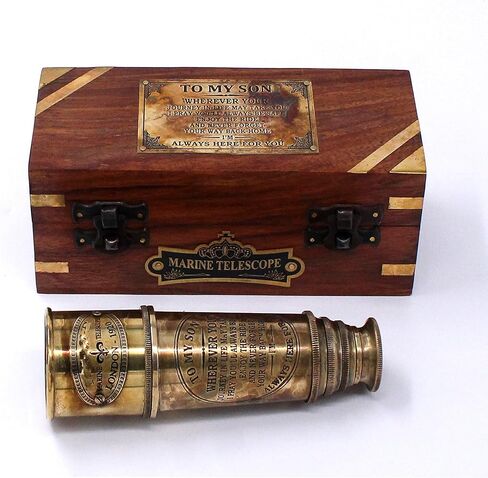 Handcrafted Brass Nautical Telescope in Wooden Box | to My Grandson Engraved Spyglass from Grandparents | Meaningful Graduation, Birthday, Christmas, Baptism Gift | Vintage Collectible in Saudi Arabia