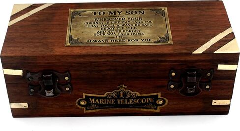 Handcrafted Brass Nautical Telescope in Wooden Box | to My Grandson Engraved Spyglass from Grandparents | Meaningful Graduation, Birthday, Christmas, Baptism Gift | Vintage Collectible in Saudi Arabia