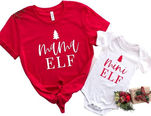 Mama Elf Christmas Shirt, Mom Baby Elf Christmas Mommy and Me Shirts, Cute Matching Mommy Daughter Christmas Outfits Toddler, Mom and Son Mommy and Me Christmas Outfits, New Mom Baby Christmas 2021 in Saudi Arabia