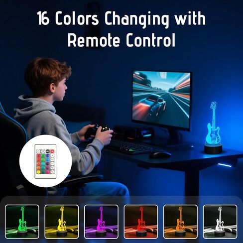 Guitar Gifts, Bass Guitars Night Light, Music Lamp with 16 Colors Changing & Timer & Dimmer, Gifts for Birthday, Xmas, Graduation, Back to School for Men, Boys, Teachers, Guitar Player in Saudi Arabia