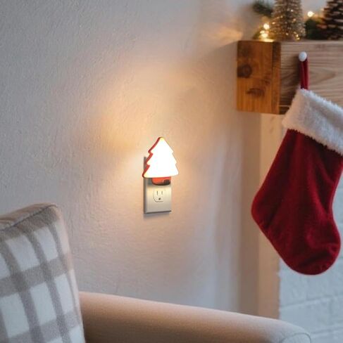 LED Night Light Christmas Tree Lights Plug Into Wall [2 Pack] with Manual On-Off Dimmable Nightlights Soft Warm/White Wall Art for Home Decor Bathroom Hallway Bedroom Kids Room Apartment，Red in Saudi Arabia