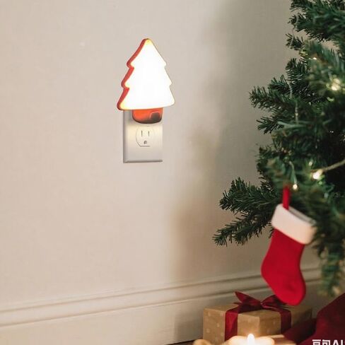 LED Night Light Christmas Tree Lights Plug Into Wall [2 Pack] with Manual On-Off Dimmable Nightlights Soft Warm/White Wall Art for Home Decor Bathroom Hallway Bedroom Kids Room Apartment，Red in Saudi Arabia
