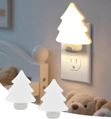 LED Night Light Christmas Tree Lights Plug Into Wall [2 Pack] with Manual On-Off Dimmable Nightlights Soft Warm/White Wall Art for Home Decor Bathroom Hallway Bedroom Kids Room Apartment，Red in Saudi Arabia