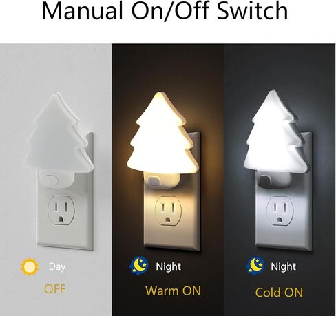 LED Night Light Christmas Tree Lights Plug Into Wall [2 Pack] with Manual On-Off Dimmable Nightlights Soft Warm/White Wall Art for Home Decor Bathroom Hallway Bedroom Kids Room Apartment，Red in Saudi Arabia