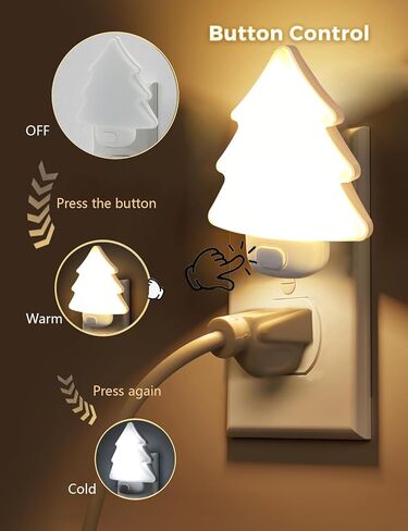 LED Night Light Christmas Tree Lights Plug Into Wall [2 Pack] with Manual On-Off Dimmable Nightlights Soft Warm/White Wall Art for Home Decor Bathroom Hallway Bedroom Kids Room Apartment，Red in Saudi Arabia