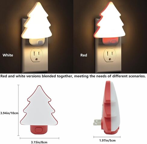 LED Night Light Christmas Tree Lights Plug Into Wall [2 Pack] with Manual On-Off Dimmable Nightlights Soft Warm/White Wall Art for Home Decor Bathroom Hallway Bedroom Kids Room Apartment，Red in Saudi Arabia