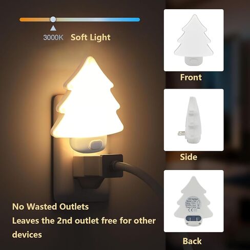 LED Night Light Christmas Tree Lights Plug Into Wall [2 Pack] with Manual On-Off Dimmable Nightlights Soft Warm/White Wall Art for Home Decor Bathroom Hallway Bedroom Kids Room Apartment，Red in Saudi Arabia
