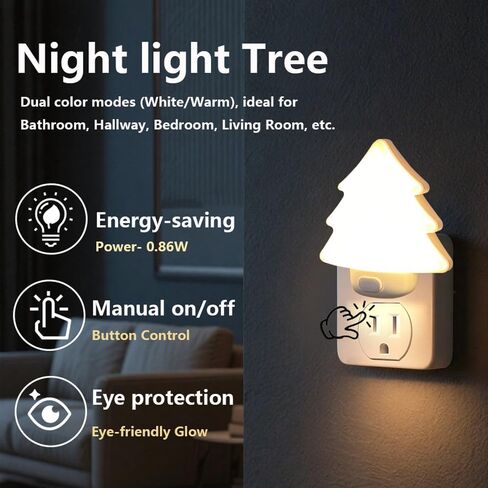 LED Night Light Christmas Tree Lights Plug Into Wall [2 Pack] with Manual On-Off Dimmable Nightlights Soft Warm/White Wall Art for Home Decor Bathroom Hallway Bedroom Kids Room Apartment，Red in Saudi Arabia