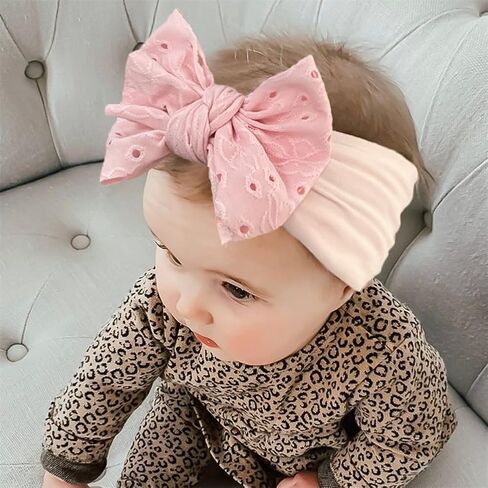 Baby Headbands Soft Stretchy Nylon Hair Bands with Bows for Newborn Infant Baby Toddler Girls-Pack of 4 in Saudi Arabia