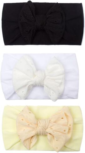 Baby Headbands Soft Stretchy Nylon Hair Bands with Bows for Newborn Infant Baby Toddler Girls-Pack of 4 in Saudi Arabia