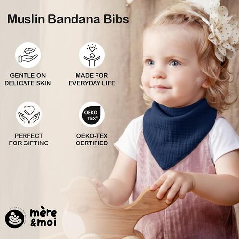Mère & Moi Muslin Baby Bandana Bibs – 100% Cotton, Soft & Absorbent Drool & Teething Bibs in Saudi Arabia
