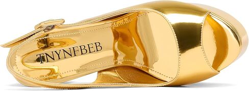 TNYNFBEB Womens Chunky Block High Platform Heel Peep Open Toe Pumps Slingback Buckle Two-Piece Prom Dress Patent Leather 5.9 Inches Heels in Saudi Arabia