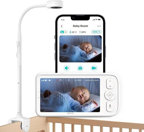 Baby Monitor with Camera and Audio, 5’’ Screen & App, 2.4GHz WiFi Secure Link, Sleep Tracking, Cry Detection, Night Vision, Temp & Humidity Monitor, 2-Way Talk, 5GB Cloud Storage, 4-in-1 Mount in Saudi Arabia