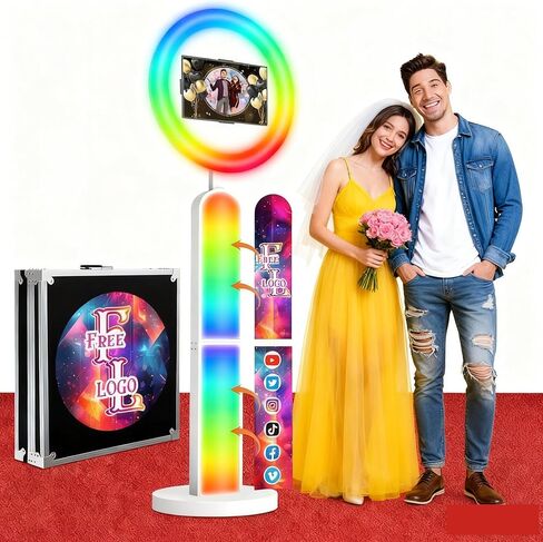 Photo Booth Setup with Integrated Software, Color-Changing LED Light & Music Sync, Detachable Frame & Easy-Carry Design, Ideal for Parties, Conferences & Promotions in Saudi Arabia