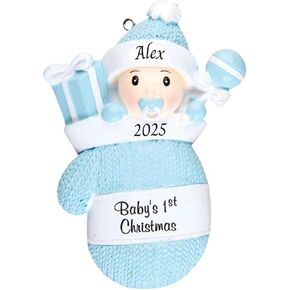 2025 Baby’s First Christmas Ornament – Baby Boy & Girl Keepsake – Personalized My 1st Christmas Ornament for Newborn & Grandbaby Custom Holiday Decoration Gift for Xmas (Baby in Crib - Boy) in Saudi Arabia