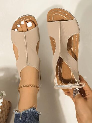 Plus Size Women's Hook & Loop Sandals - Platform Beach Wedges with Breathable Cut-Out Design & Non-Slip Stitched Seams, Wide Width Orthopedic Summer Shoes in Saudi Arabia