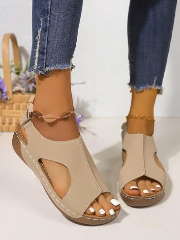 Plus Size Women's Hook & Loop Sandals - Platform Beach Wedges with Breathable Cut-Out Design & Non-Slip Stitched Seams, Wide Width Orthopedic Summer Shoes in Saudi Arabia