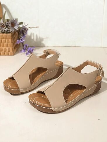 Plus Size Women's Hook & Loop Sandals - Platform Beach Wedges with Breathable Cut-Out Design & Non-Slip Stitched Seams, Wide Width Orthopedic Summer Shoes in Saudi Arabia