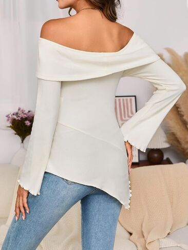 MakeMeChic Women's Maternity T Shirt Off The Shoulder Asymmetrical Long Sleeve Pregnancy Tee in Saudi Arabia