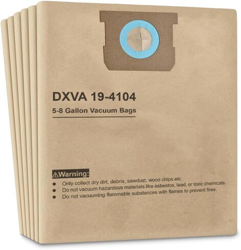 6 عبوات من أكياس المكنسة الكهربائية DXVA19-4104 المتوافقة مع مكنسة DEWALT الكهربائية الرطبة/الجافة سعة 5 إلى 8 جالون لـ DXV05P، DXV06PL، DXV08S، أكياس فلتر المكنسة الكهربائية للاستعمال مرة واحدة (6 عبوات) in Saudi Arabia