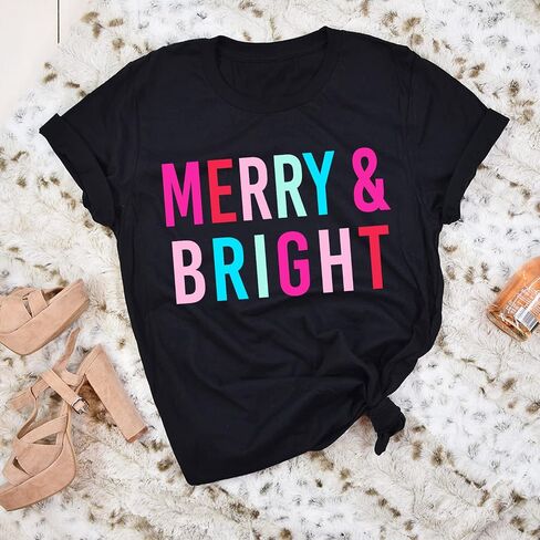 Merry and Bright Christmas T-Shirt, Matching Mommy and Me Christmas Shirt, Mommy and Me Matching Cute Shirt, Christmas Tees Holiday Tops Tees, Mother Daughter T-Shirt Set in Saudi Arabia
