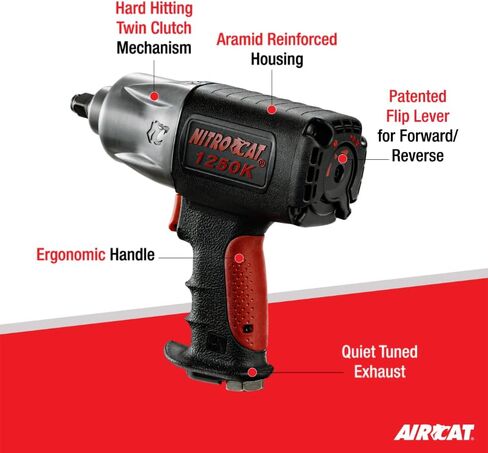 أدوات هوائية AIRCAT 1250-K 1/2 بوصة NITROCAT مفتاح ربط وقابض مزدوج مركب - مفتاح ربط قوي وطويل الأمد - أداة هوائية بمقبض مريح in Saudi Arabia