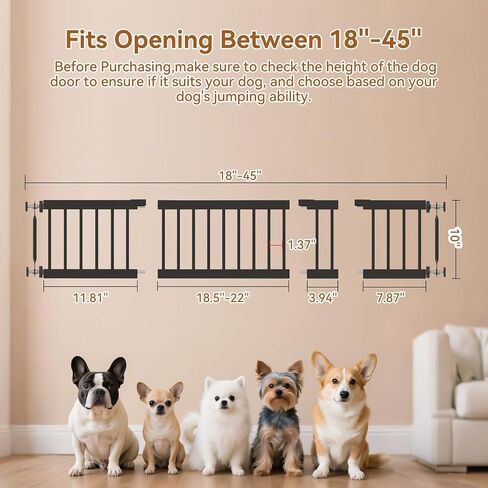 Short Dog Gate,18"-45" Adjustable Extra Wide Metal Short Dog Gate to Step Over, 18" Tall Small Pet Gate with 3 Extension Kits in Saudi Arabia