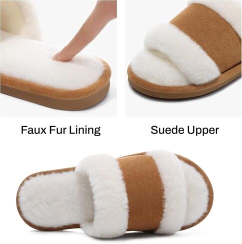 SHIBEVER Women's Slippers Fuzzy Open Toe Slip On Indoor House Shoes Comfy Bedroom Women Slippers in Saudi Arabia