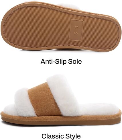 SHIBEVER Women's Slippers Fuzzy Open Toe Slip On Indoor House Shoes Comfy Bedroom Women Slippers in Saudi Arabia