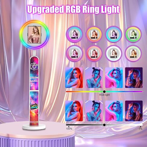 Photo Booth System with Integrated Software, Customizable RGB Lights, Rolling Base, and Music Activation for Weddings & Parties in Saudi Arabia