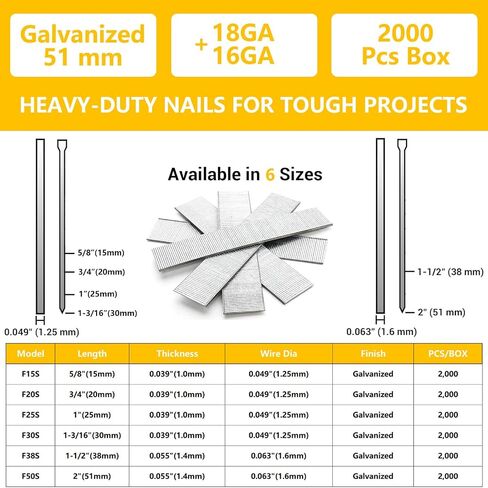 18 Gauge Brad Nails, 1-3/16 Inch Galvanized Finish Nails for Brad Nailer, Compatible with Pneumatic & Electric Nail (2,000 Counts) in Saudi Arabia