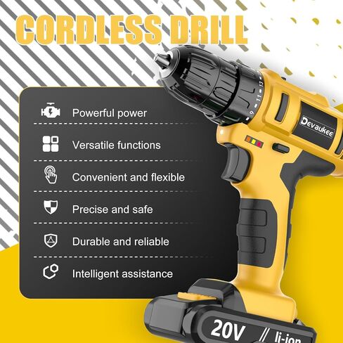 Cordless Drill Driver Kit, 20V Electric Pink Drill with Battery and Charger, 18+3 Torque Setting, 2 Speeds, 3/8" Keyless Chuck Compact Power Drill Set with Drill Bits, Ideal for Home, DIY, Wood, Metal in Saudi Arabia