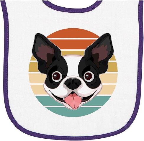 inktastic Boston Terrier Dog Retro Sunset Baby Terry Cloth Bib in Saudi Arabia