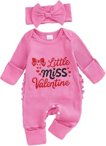 My First Valentines Day Baby Girl Outfit Newborn 1st Valentines Romper Ribbed Jumpsuit Cute Infant Spring Clothes in Saudi Arabia