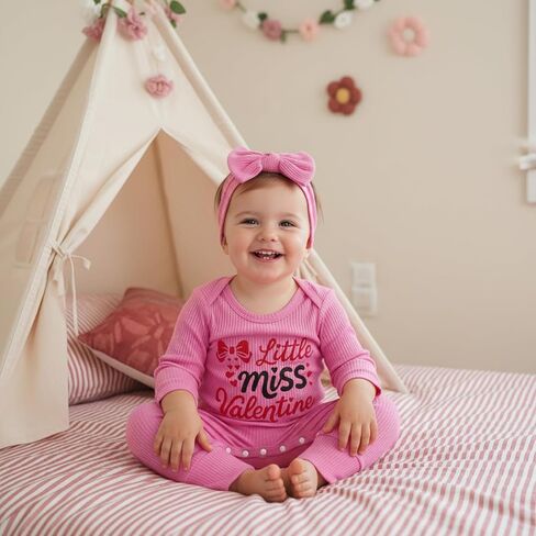 My First Valentines Day Baby Girl Outfit Newborn 1st Valentines Romper Ribbed Jumpsuit Cute Infant Spring Clothes in Saudi Arabia