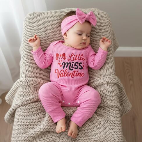 My First Valentines Day Baby Girl Outfit Newborn 1st Valentines Romper Ribbed Jumpsuit Cute Infant Spring Clothes in Saudi Arabia