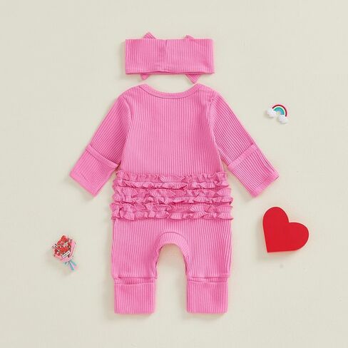 My First Valentines Day Baby Girl Outfit Newborn 1st Valentines Romper Ribbed Jumpsuit Cute Infant Spring Clothes in Saudi Arabia
