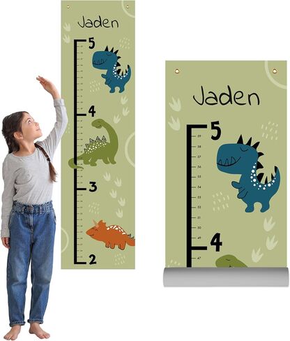 Prints Next Day – Custom Dinosaur Growth Chart 12" x 43.5" – Personalized with Name – Kids Height Chart for Wall – Baby & Toddler Nursery Decor – Birthday – PVC-Free – Printed in USA in Saudi Arabia